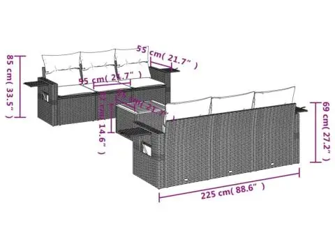 Set canapele de grădină, 7 piese, cu perne, gri, poliratan - 3/3