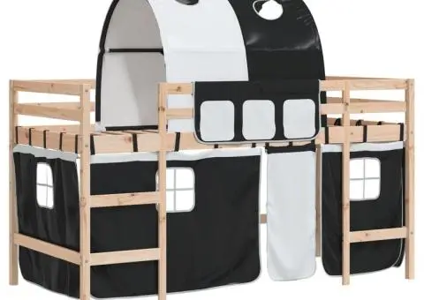 Pat etajat de copii cu tunel alb/negru 80x200 cm lemn masiv pin - 2/5