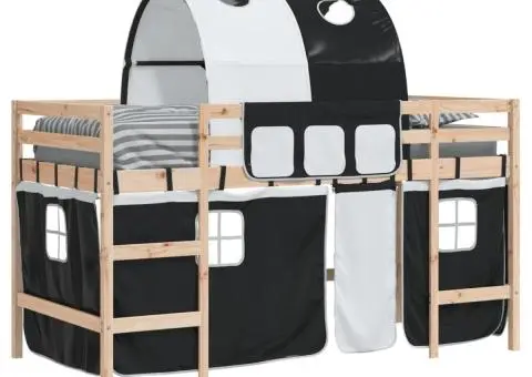 Pat etajat de copii cu tunel alb/negru 80x200 cm lemn masiv pin - 4/5