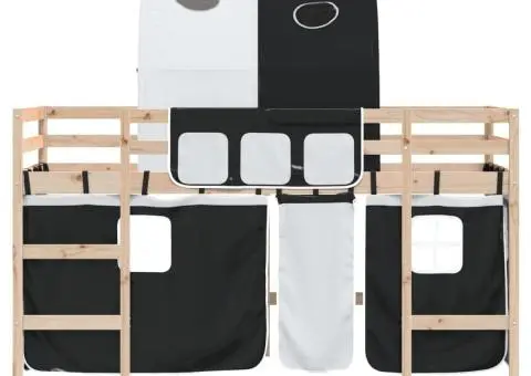 Pat etajat de copii cu tunel alb/negru 80x200 cm lemn masiv pin - 5/5