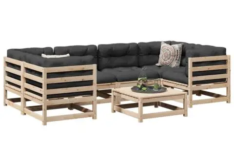 Set canapele grădină cu perne, 7 piese, lemn masiv de pin - 1/5
