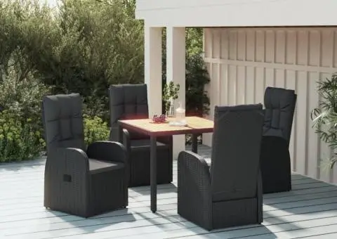 Set mobilier de grădină cu perne, 5 piese, negru, poliratan - 1/5