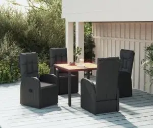 vidaXL Set mobilier de grădină cu perne, 5 piese, negru, poliratan