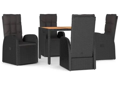 Set mobilier de grădină cu perne, 5 piese, negru, poliratan - 2/5