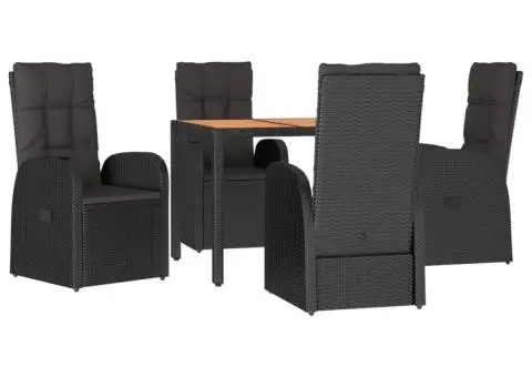Set mobilier de grădină cu perne, 5 piese, negru, poliratan - 3/5