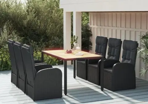 Set mobilier de grădină cu perne, 7 piese, negru, poliratan - 1/5