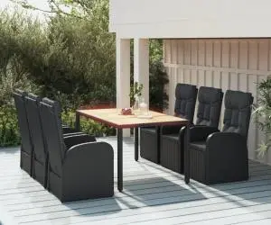 vidaXL Set mobilier de grădină cu perne, 7 piese, negru, poliratan