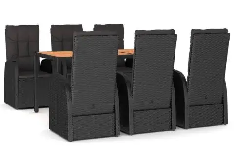 Set mobilier de grădină cu perne, 7 piese, negru, poliratan - 2/5