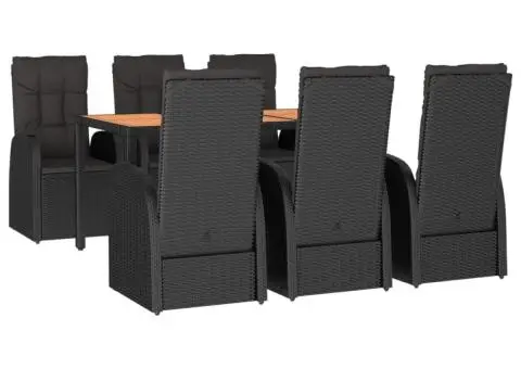 Set mobilier de grădină cu perne, 7 piese, negru, poliratan - 3/5