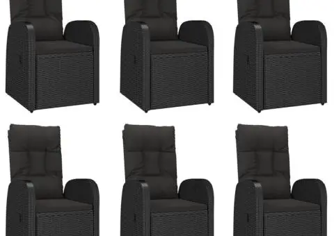 Set mobilier de grădină cu perne, 7 piese, negru, poliratan - 4/5