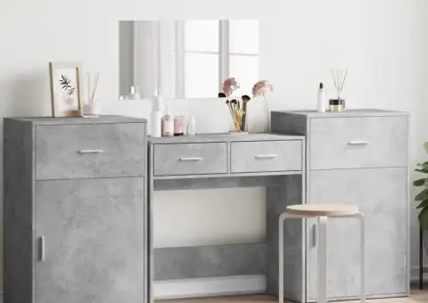 Set de măsuță de toaletă, 4 piese, gri beton, lemn prelucrat - 1/5