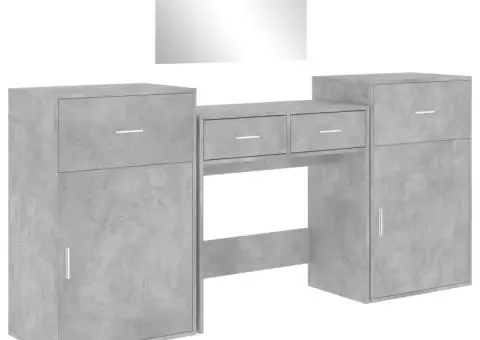 Set de măsuță de toaletă, 4 piese, gri beton, lemn prelucrat - 2/5