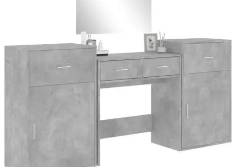 Set de măsuță de toaletă, 4 piese, gri beton, lemn prelucrat - 4/5