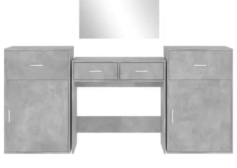 Set de măsuță de toaletă, 4 piese, gri beton, lemn prelucrat - 5/5