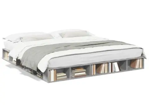 Cadru de pat, gri beton, 180x200 cm, lemn prelucrat - 2/5