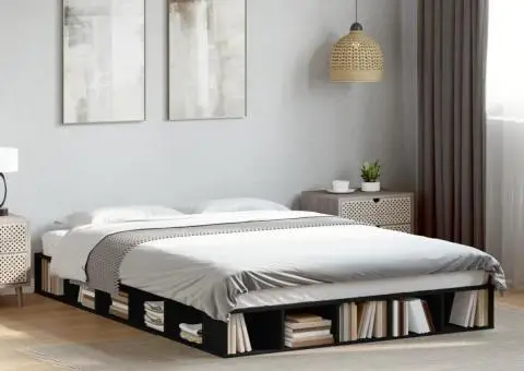 Cadru de pat, negru, 160x200 cm, lemn prelucrat - 1/5