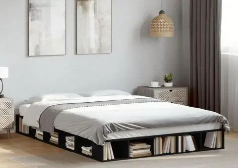 Cadru de pat, negru, 140x200 cm, lemn prelucrat - 1/5