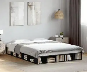 vidaXL Cadru de pat, negru, 140x200 cm, lemn prelucrat