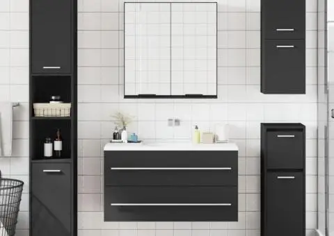 Dulap baie cu oglindă negru 64x20x67 cm lemn compozit - 3/5