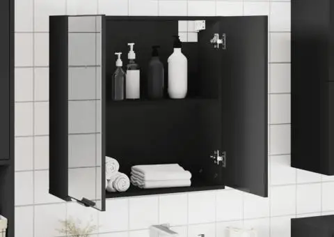 Dulap baie cu oglindă negru 64x20x67 cm lemn compozit - 4/5