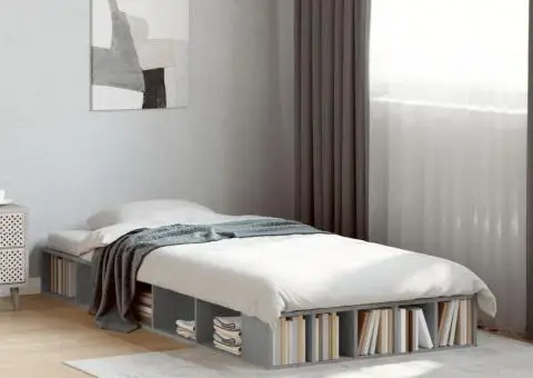 Cadru de pat, gri beton, 90x190 cm, lemn prelucrat - 1/5