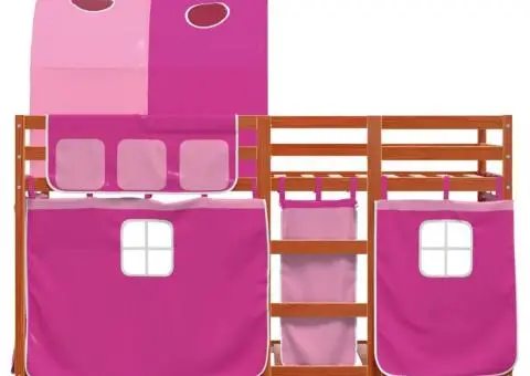 Pat supraetajat cu perdele, roz, 90x200 cm, lemn masiv pin - 5/5