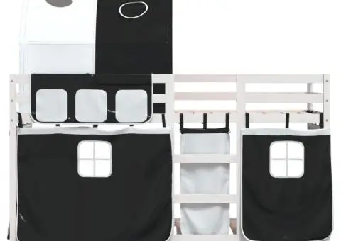 Pat supraetajat de copii perdele, alb/negru, 80x200 cm lemn pin - 5/5