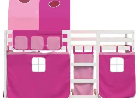 Pat supraetajat cu perdele, roz, 80x200 cm, lemn masiv pin - 5/5