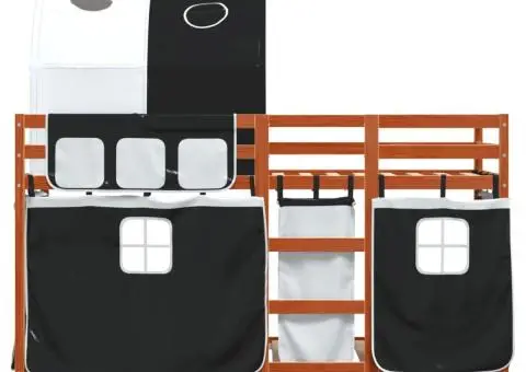 Pat supraetajat de copii perdele, alb/negru, 80x200 cm lemn pin - 5/5