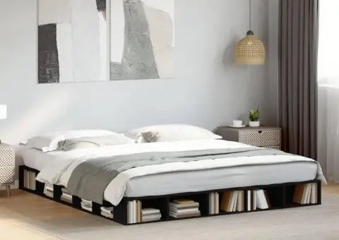 Cadru de pat, negru, 200x200 cm, lemn prelucrat - 1/5