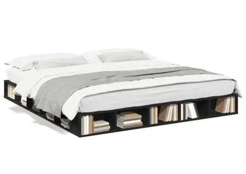 Cadru de pat, negru, 200x200 cm, lemn prelucrat - 2/5