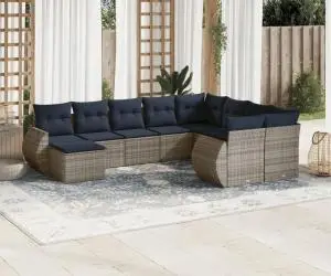 vidaXL Set canapele de grădină cu perne, 10 piese, gri, poliratan