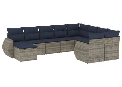 Set canapele de grădină cu perne, 10 piese, gri, poliratan - 2/3