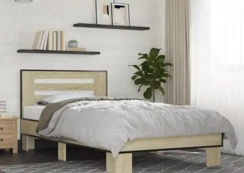 Cadru de pat, stejar sonoma, 75x190 cm, lemn prelucrat și metal - 1/5