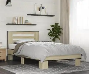 vidaXL Cadru de pat, stejar sonoma, 75x190 cm, lemn prelucrat și metal