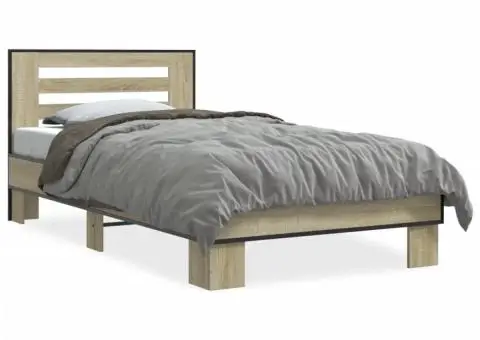 Cadru de pat, stejar sonoma, 75x190 cm, lemn prelucrat și metal - 2/5