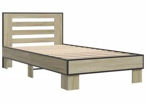 Cadru de pat, stejar sonoma, 75x190 cm, lemn prelucrat și metal - 3/5