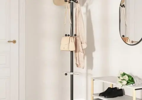 Cuier cu suport umbrelă, negru 180 cm fier vopsit electrostatic - 3/5