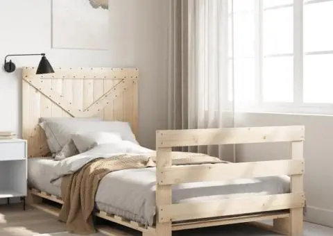 Cadru de pat cu tăblie, 100x200 cm, lemn masiv de pin - 1/5