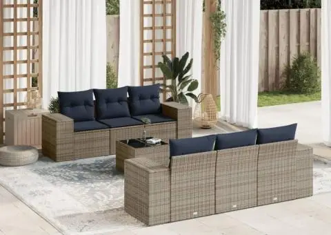 Set canapele de grădină cu perne, 7 piese, gri, poliratan - 1/5