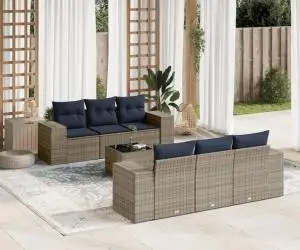 vidaXL Set canapele de grădină cu perne, 7 piese, gri, poliratan