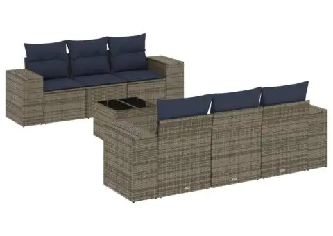 Set canapele de grădină cu perne, 7 piese, gri, poliratan - 2/5