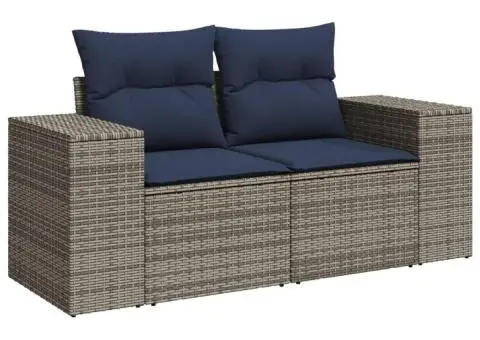 Set canapele de grădină cu perne, 7 piese, gri, poliratan - 3/5