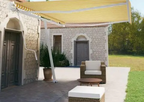 Copertină autonomă retractabilă automat galben&alb 500x350 cm - 1/5