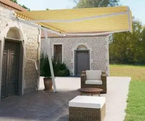 vidaXL Copertină autonomă retractabilă automat galben&alb 500x350 cm