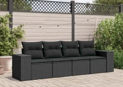 Set mobilier de grădină cu perne, 4 piese, negru, poliratan - 1/5