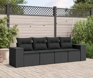 vidaXL Set mobilier de grădină cu perne, 4 piese, negru, poliratan