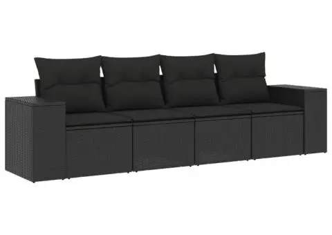 Set mobilier de grădină cu perne, 4 piese, negru, poliratan - 2/5