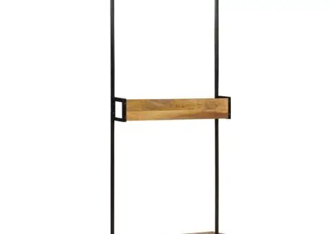 Suport pentru haine cu roți 90x35x190cm lemn masiv mango & fier - 4/5
