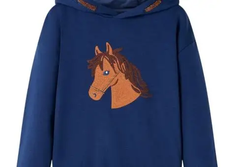 Hanorac cu glugă pentru copii, bleumarin, 140 - 1/5